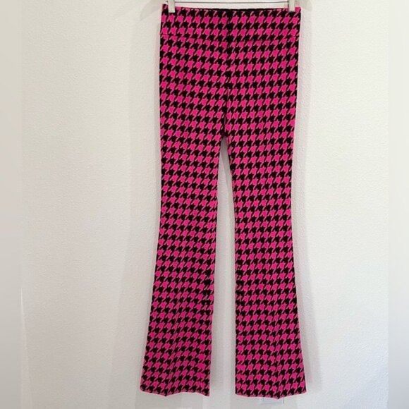 Alice+Olivia Houndstooth Pink Chic Mini Flare Pants Designer Luxury Career - Picture 4 of 12